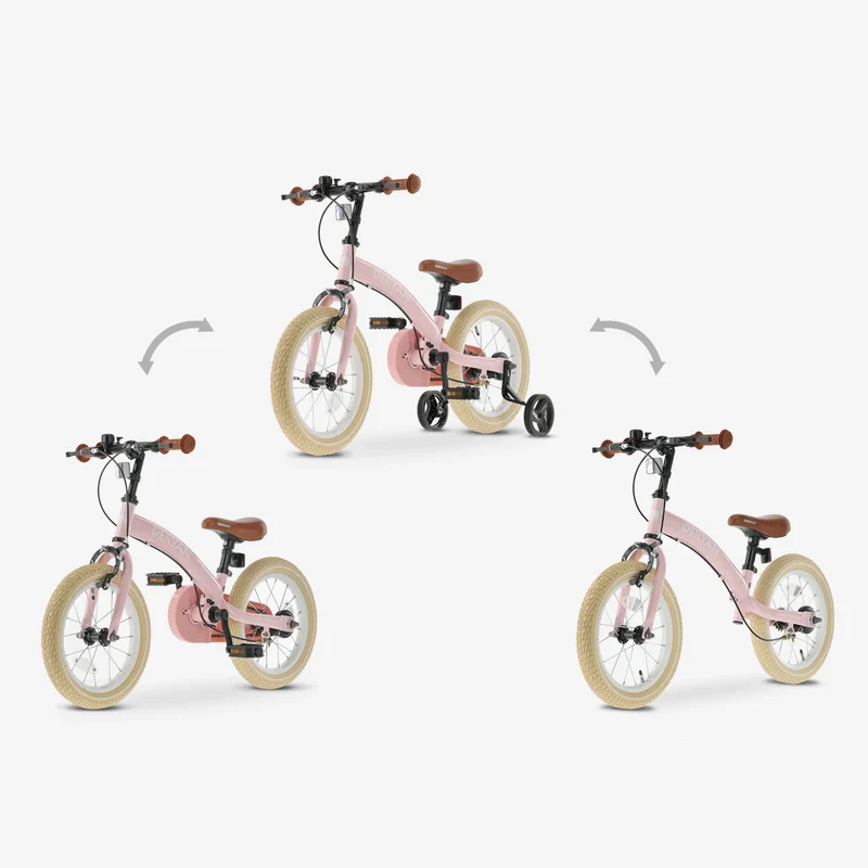 Luxus Kinderfahrrad 14 Zoll - 3 in 1 - Laufrad - Rosa