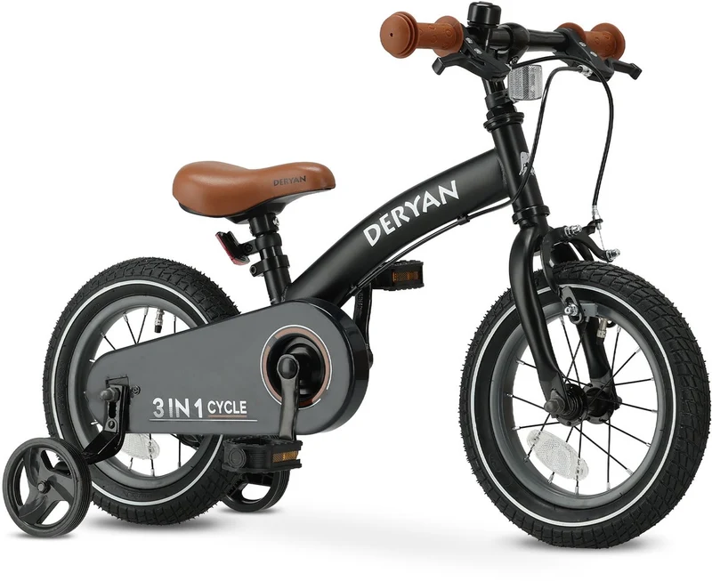 Luxus Kinderfahrrad 14 Zoll - 3 in 1 - Laufrad Schwarz