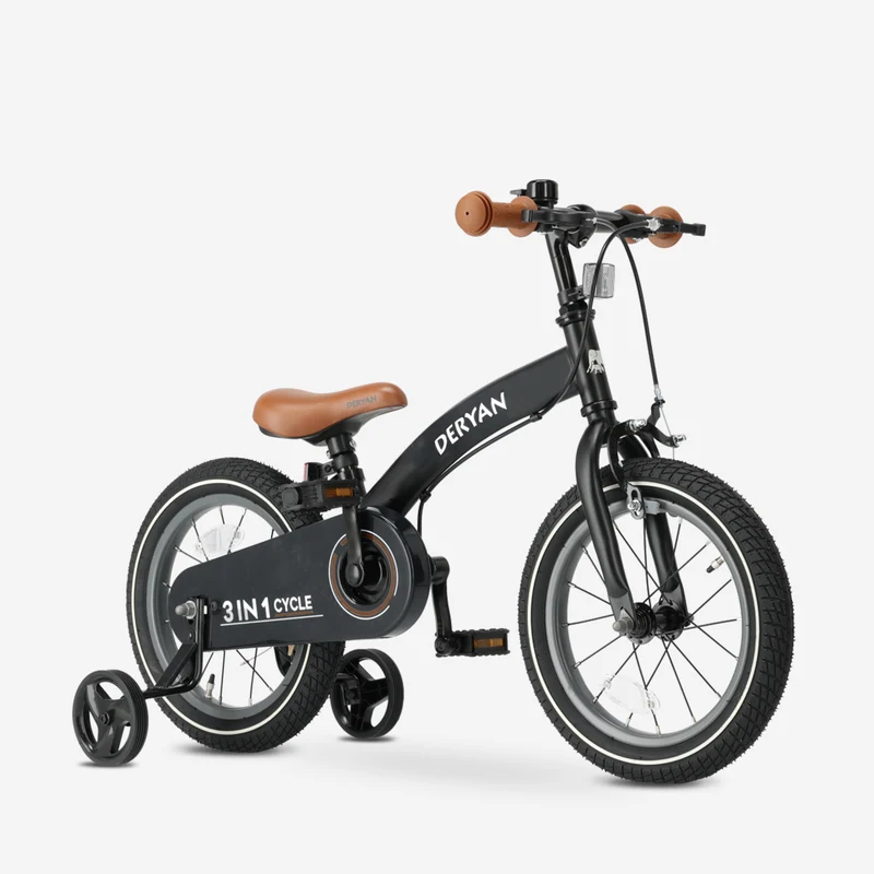 Luxus Kinderfahrrad 14 Zoll - 3 in 1 - Laufrad Schwarz