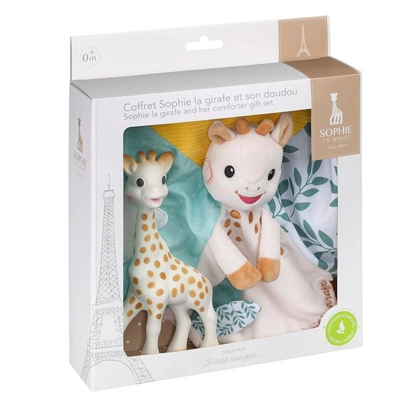 Vulli Sophie la girafe 2er Geburtsset Beißfigur + Schmusetuch m Schnullerband