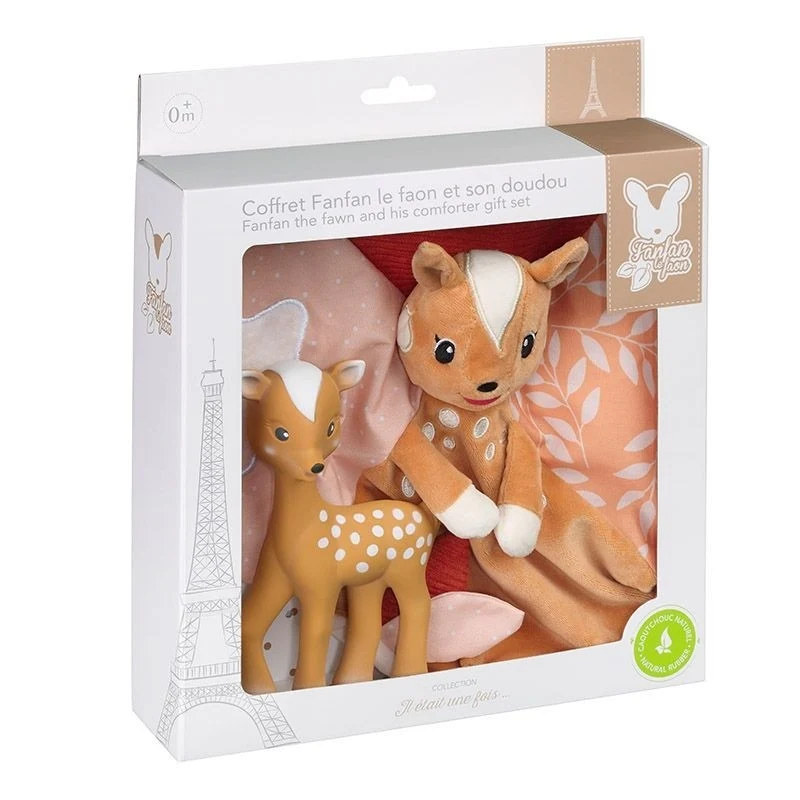 Vulli Fanfan le faon 2er Geburtsset Beißfigur Reh + Schmusetuch m Schnullerband