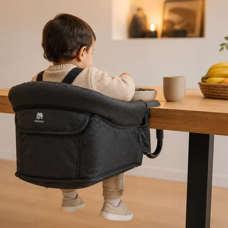 Kinderstuhl, Tischhängesessel, zusammenklappbar – Esszimmerstuhl – Dunkelgrau