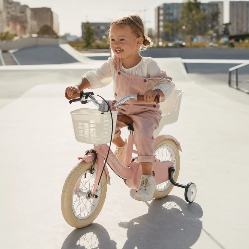Zoey Mädchenfahrrad, Kinderfahrrad 12 Zoll mit Korb – Rosa