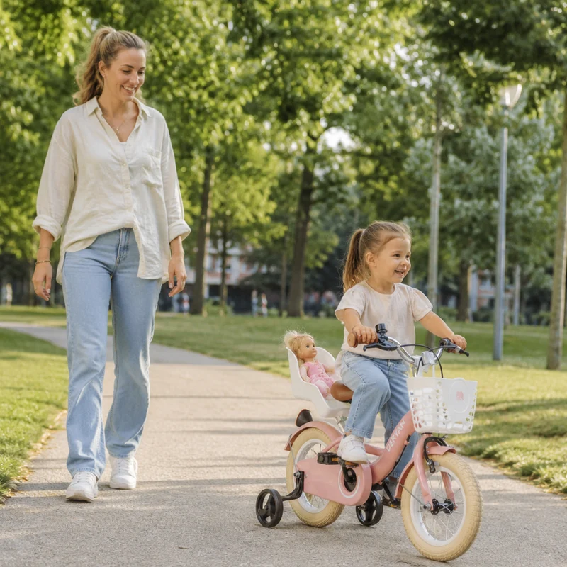 Zoey Mädchenfahrrad, Kinderfahrrad 12 Zoll mit Korb – Rosa