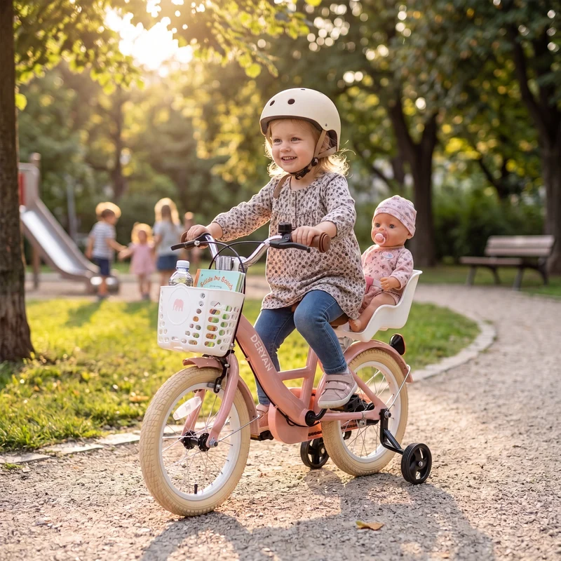 Zoey Mädchenfahrrad, Kinderfahrrad 14 Zoll mit Korb – Rosa