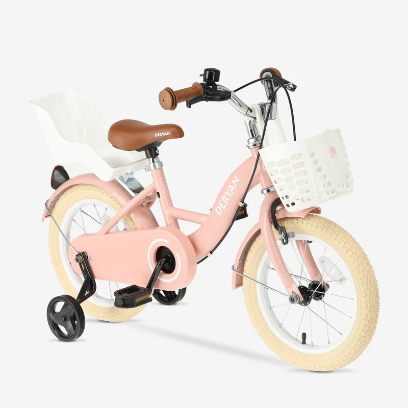 Zoey Mädchenfahrrad, Kinderfahrrad 14 Zoll mit Korb – Rosa