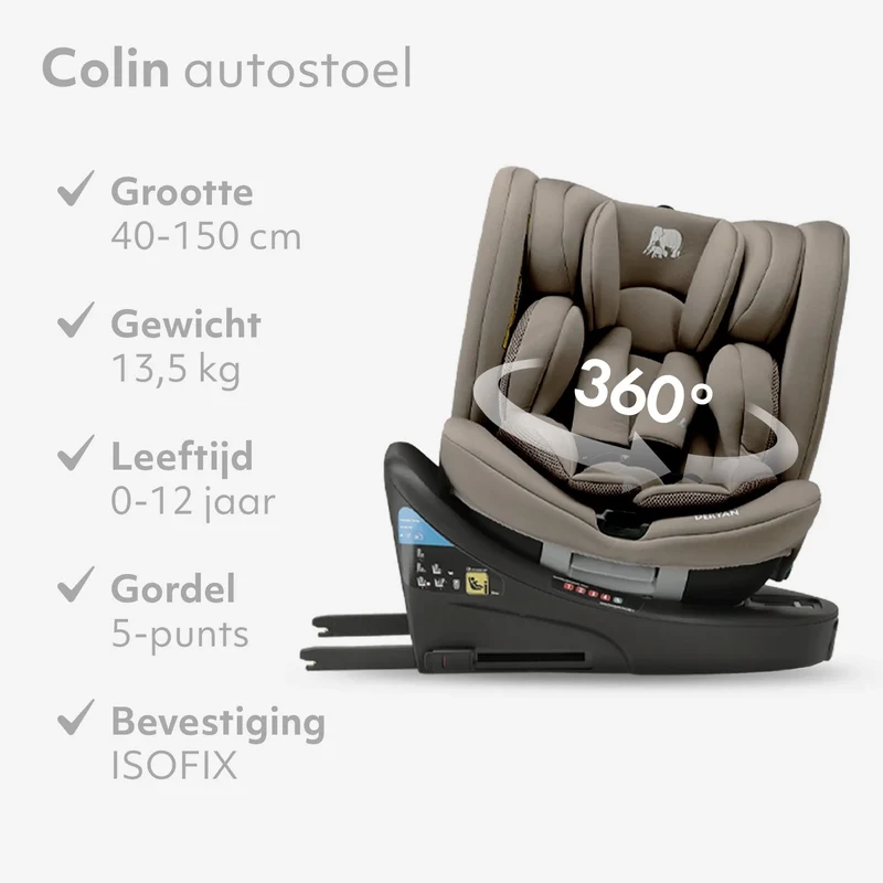 Colin Luxe i-Size-Autokindersitz 40–150 cm, Isofix, 360° – Truffle Nougat