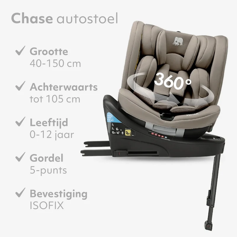 Chase Luxe i-Size-Autokindersitz 40–150 cm, Isofix, 360° – Truffle Nougat