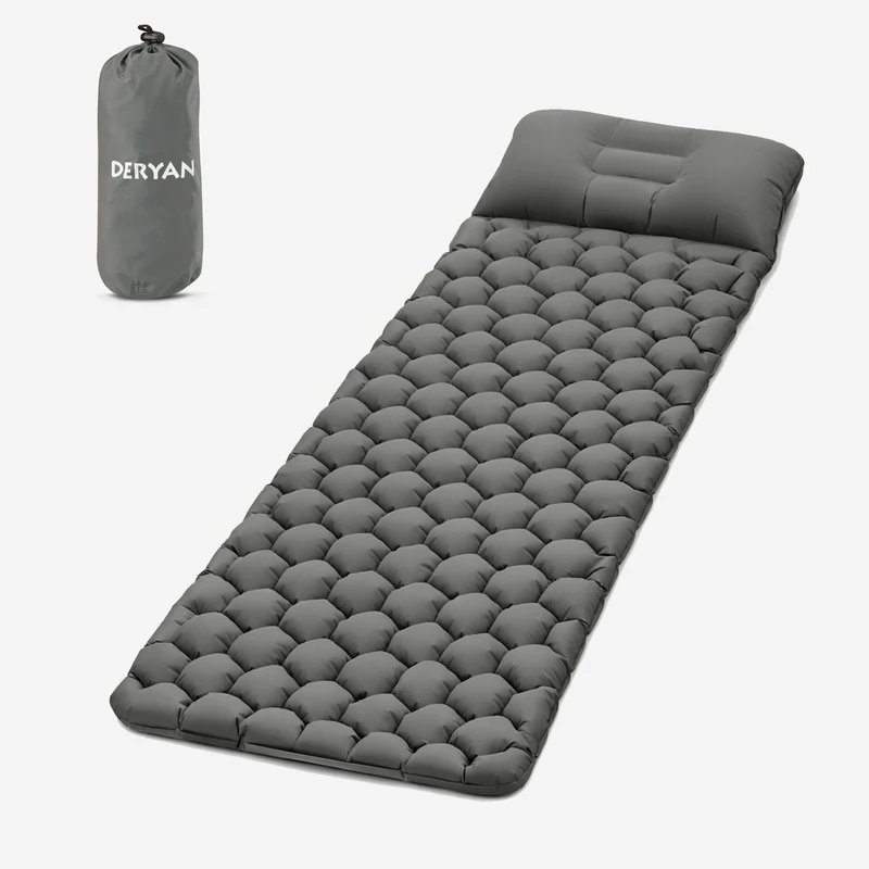 DERYAN – Luftmatratze für Camping – inklusive Tasche – grau
