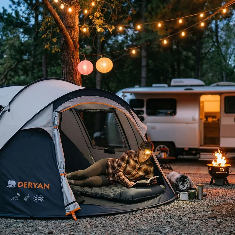 DERYAN – Luftmatratze für Camping – inklusive Tasche – grau