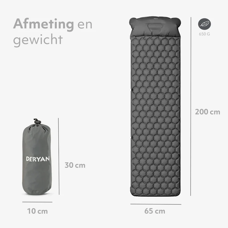 DERYAN – Luftmatratze für Camping – inklusive Tasche – grau