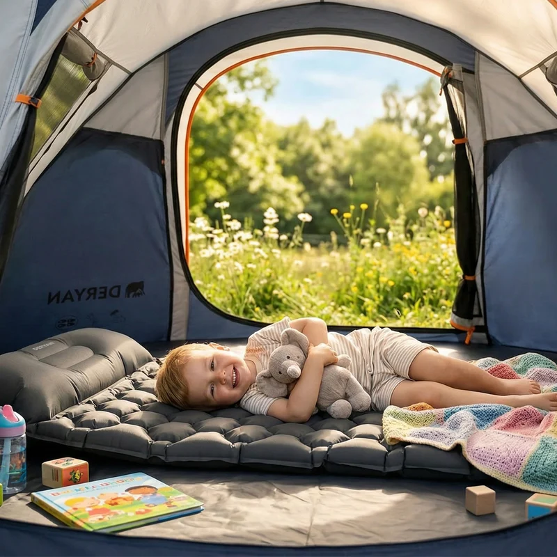 DERYAN – Luftmatratze für Camping – inklusive Tasche – grau