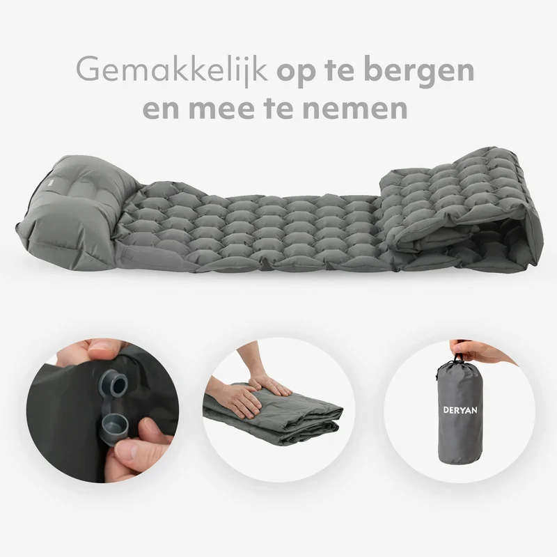 DERYAN – Luftmatratze für Camping – inklusive Tasche – grau