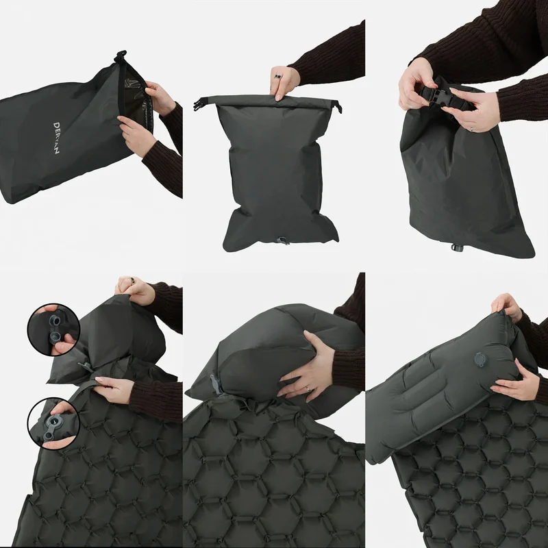 DERYAN – Luftmatratze für Camping – inklusive Tasche – grau