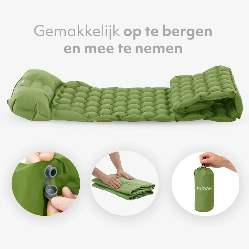 DERYAN – Luftmatratze für Camping – inklusive Tasche – Grün