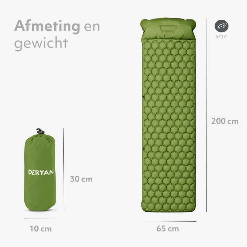 DERYAN – Luftmatratze für Camping – inklusive Tasche – Grün