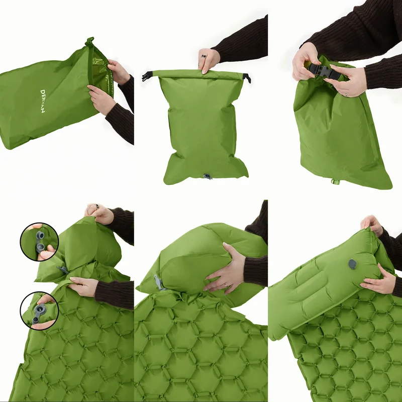DERYAN – Luftmatratze für Camping – inklusive Tasche – Grün
