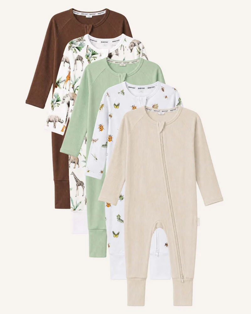 BABYGO® Schlafanzug mit Reißverschluss | 5er-Pack | Earth Edit