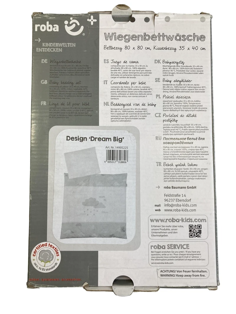 Roba Wiegenbettwäsche Bettbezug 80 x 80 und Kissen 35 x 40
