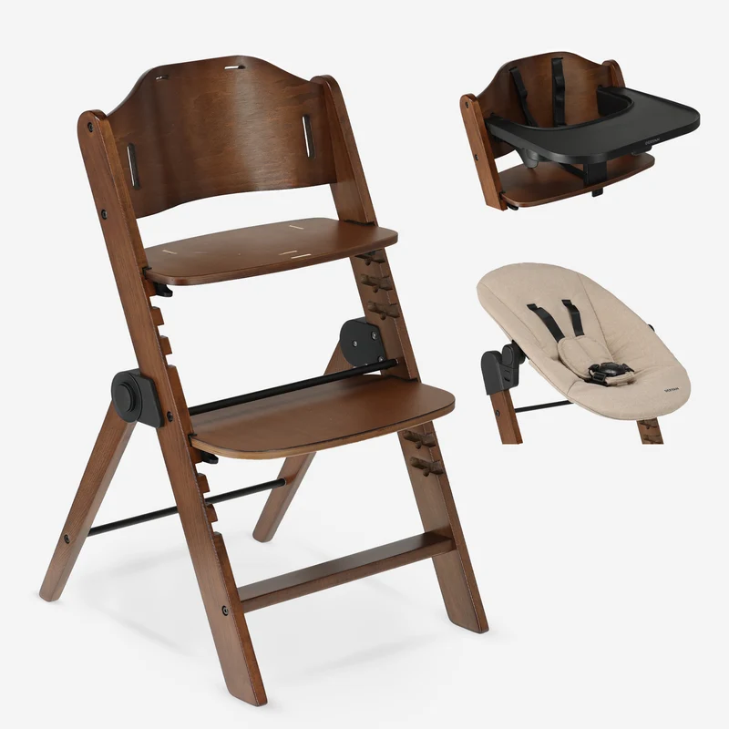 Odin Luxe Houten Meegroeistoel Kinderstoel met Bouncer - Inclusief Eetblad - Verstelbare Kinderstoel - Wood/Nougat