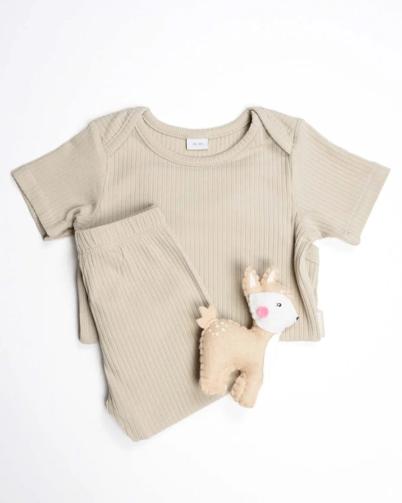 BABYGO® Haferflockenfarbener, kurz gerippter Body & Leggings