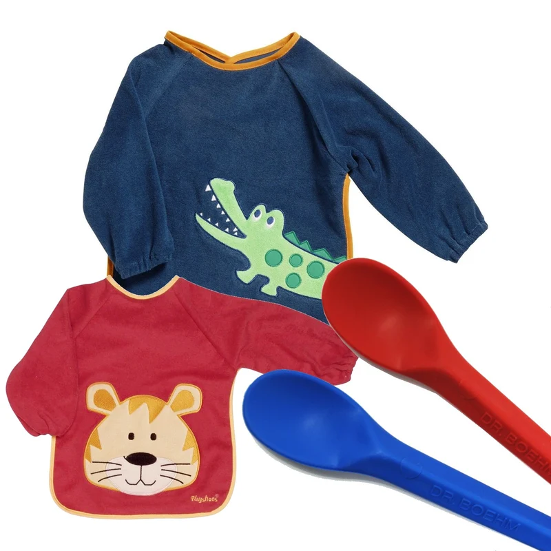 Baby Beikost Geschenkset Flexy Löffel Mini + Ärmellätzchen Set 4tlg