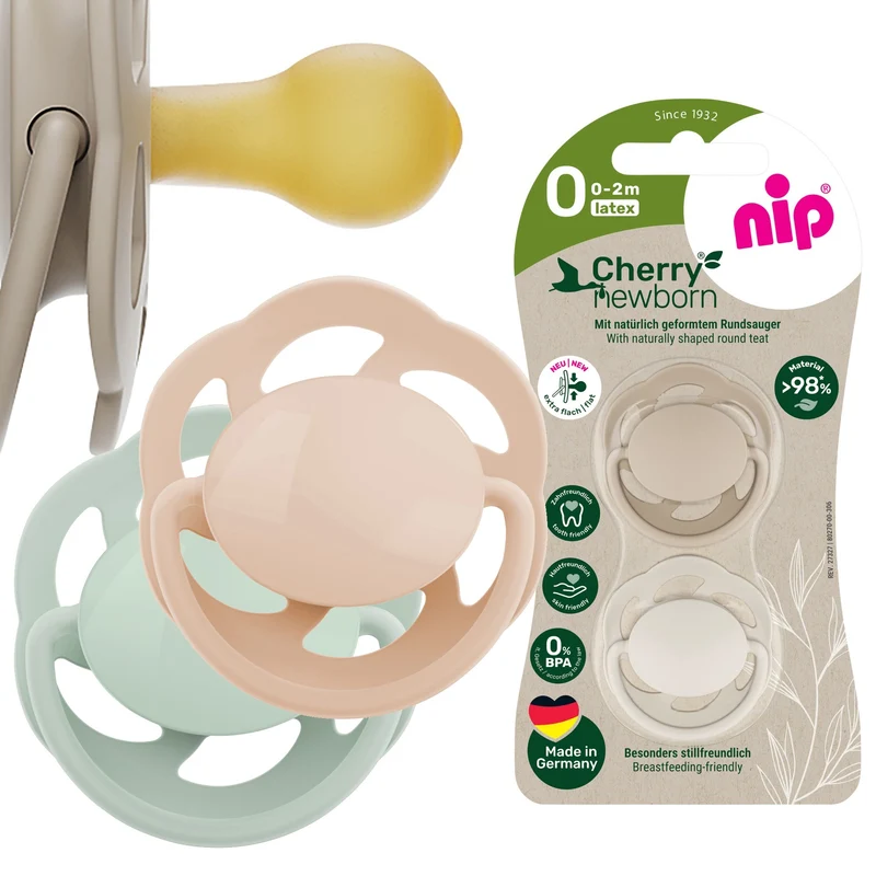 NIP Cherry Newborn Beruhigungssauger 2er Runde Form Latex 0-2 Monate