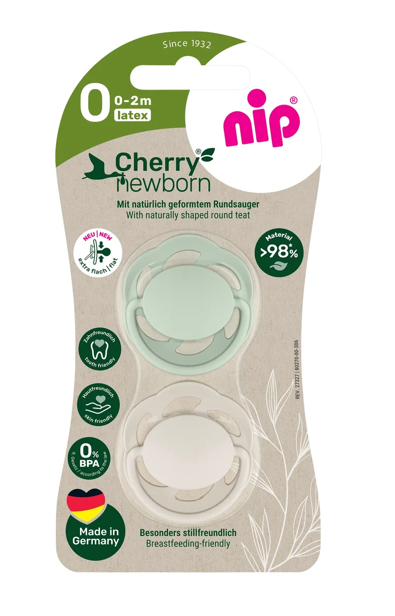 NIP Cherry Newborn Beruhigungssauger 2er Runde Form Latex 0-2 Monate