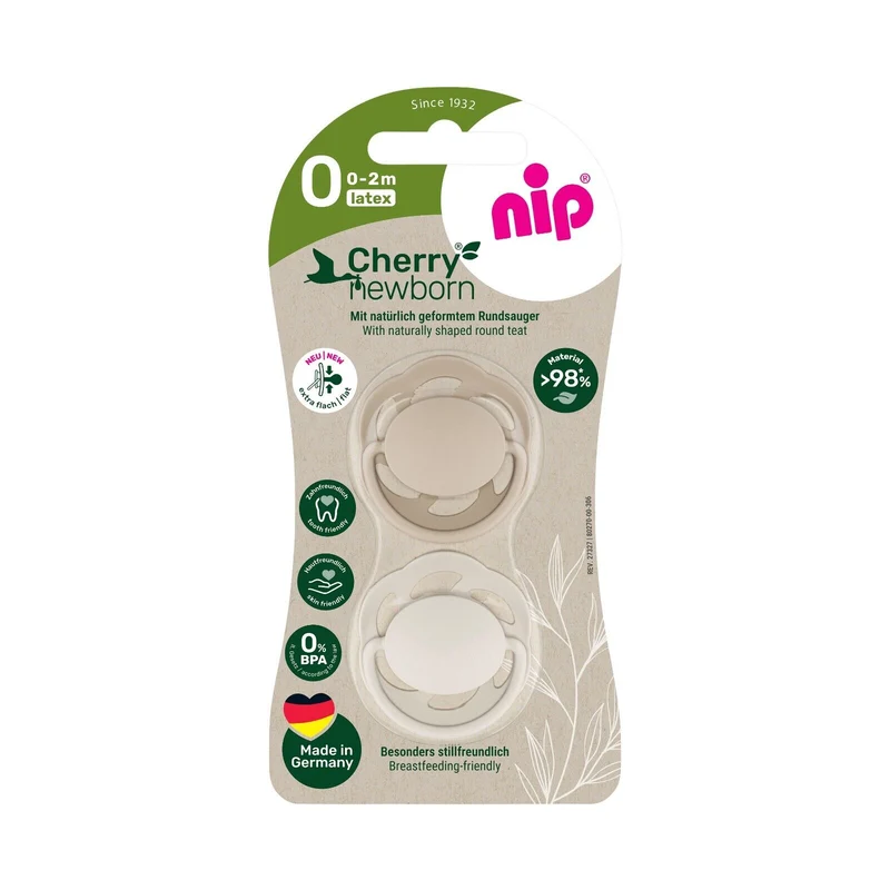 NIP Cherry Newborn Beruhigungssauger 2er Runde Form Latex 0-2 Monate