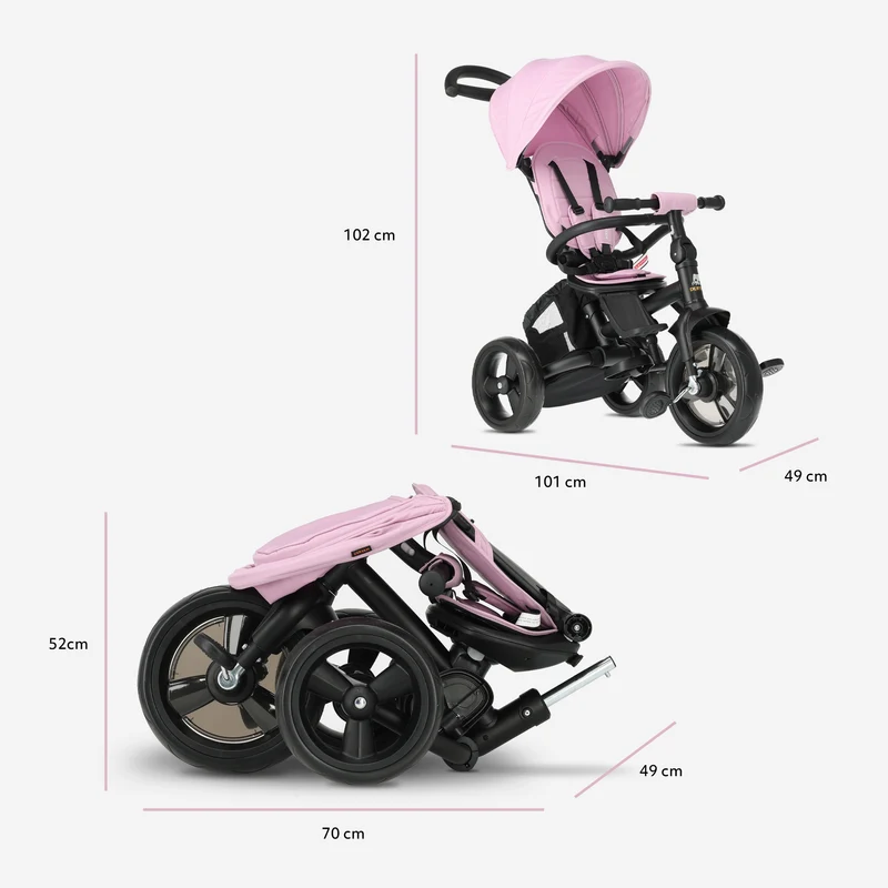 Explorer Luxe Driewieler met duwstang - Opvouwbaar met mandje roze