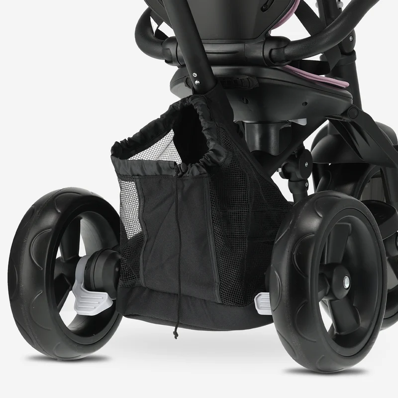Explorer Luxe Driewieler met duwstang - Opvouwbaar met mandje roze