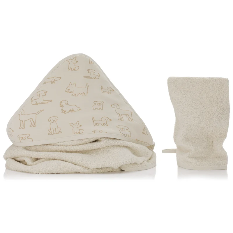 Fillikid Kapuzenbadetuch Set Hund Beige 100x100cm
