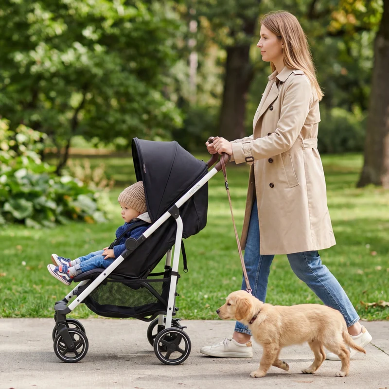 Bobbie Regenschirm-Kinderwagen bis 22 kg – Weißer Rahmen/Schwarz