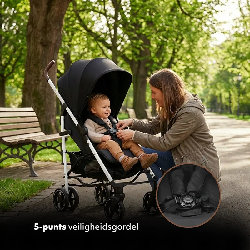 Bobbie Regenschirm-Kinderwagen bis 22 kg – Weißer Rahmen/Schwarz