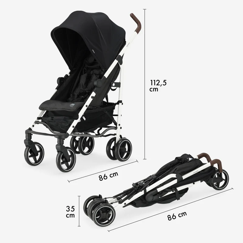 Bobbie Regenschirm-Kinderwagen bis 22 kg – Weißer Rahmen/Schwarz