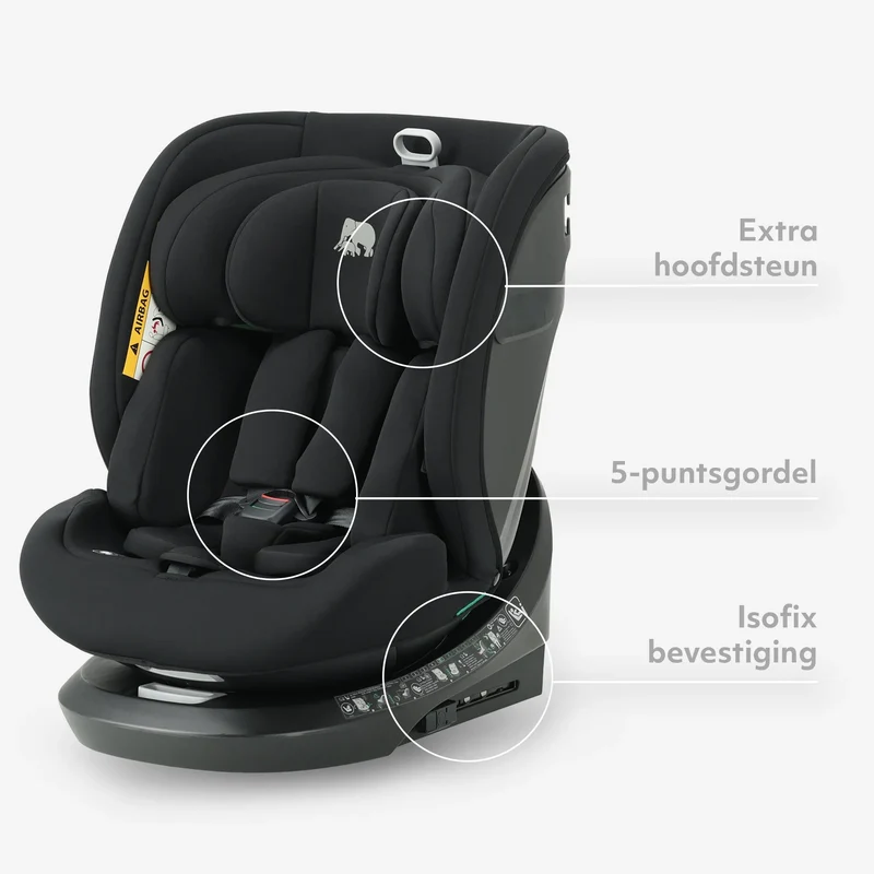 Cassie Luxe i-Size-Autokindersitz 0–36 kg, Isofix, 360° – Schwarz