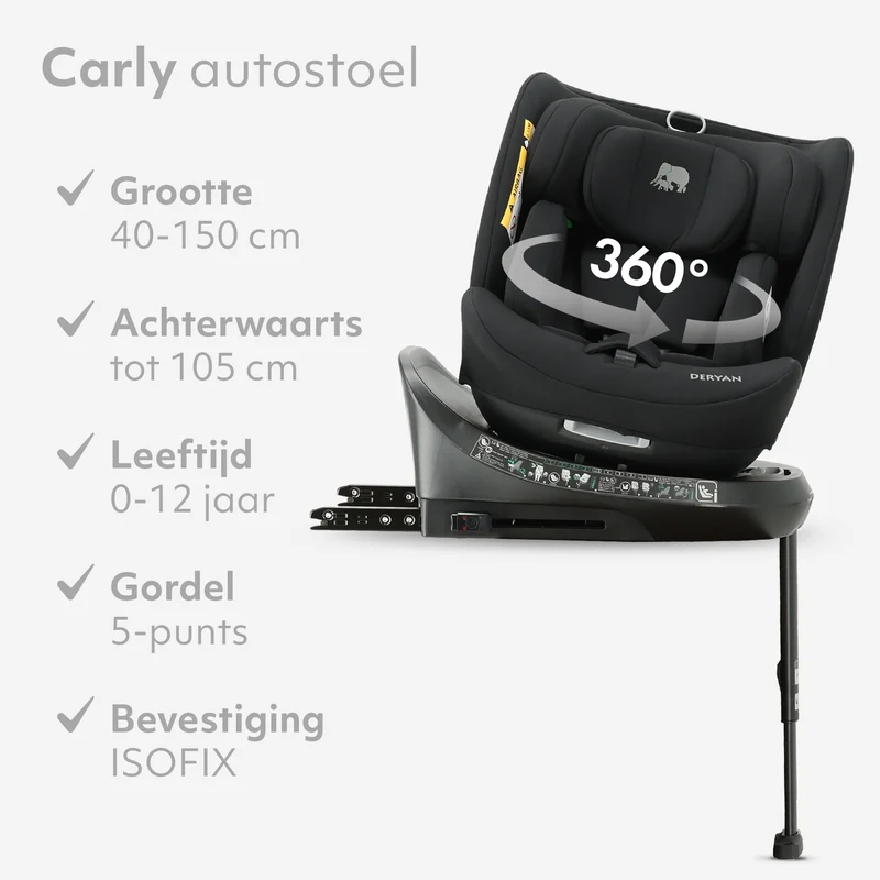 Carly Luxe i-Size-Autokindersitz 0–36 kg, Isofix, 360° – Schwarz