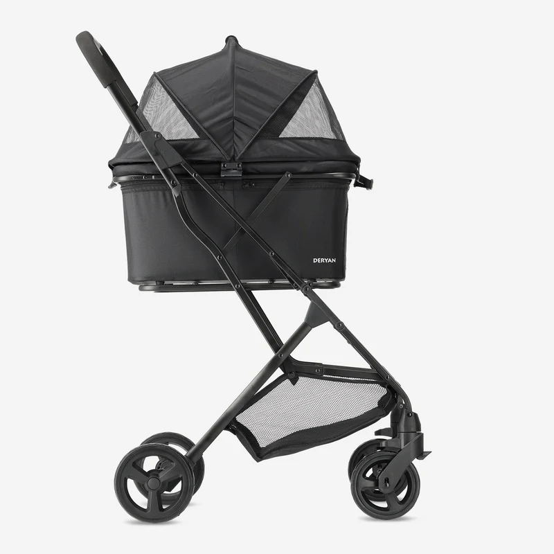 Deryan Luxuriöser zusammenklappbarer Hundekinderwagen - Haustierkinderwagen - Schwarz