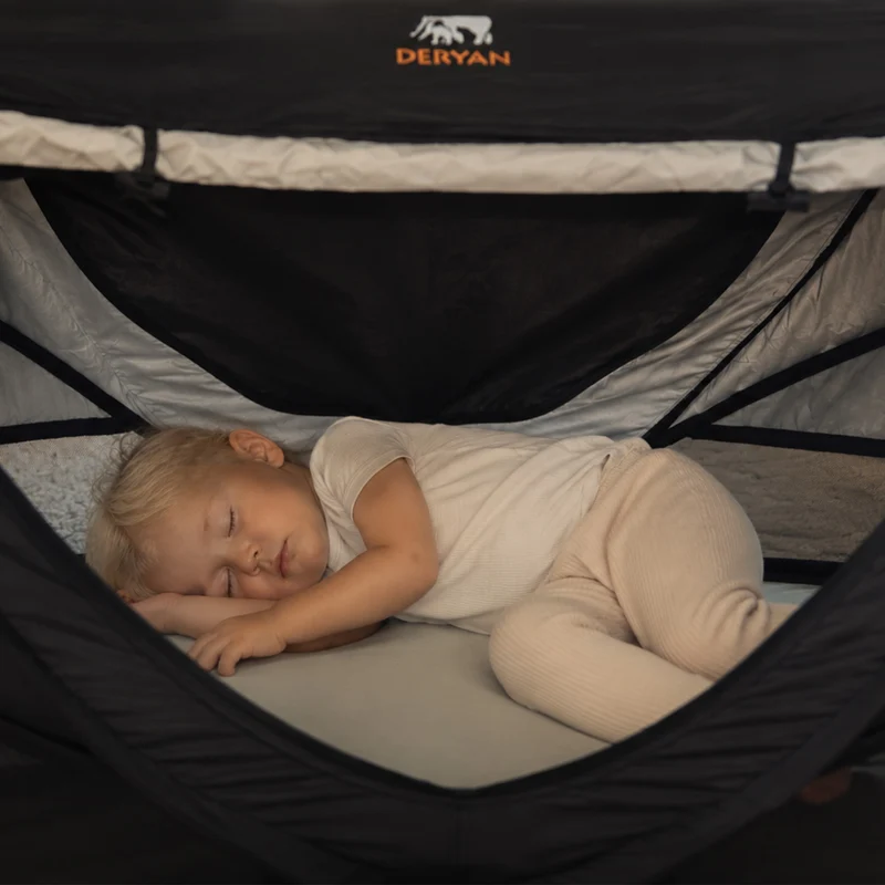 Deryan Luxus-Campingbett für Kleinkinder - Inklusive selbstaufblasender Matratze - Schwarz