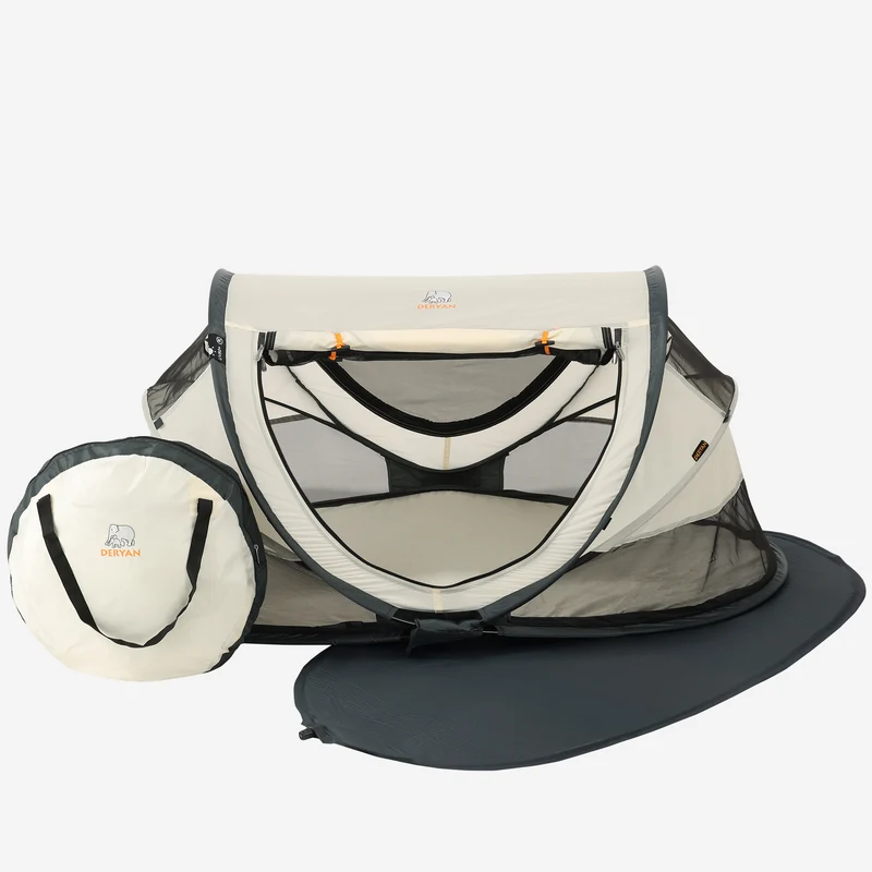 Deryan Kleinkind-Luxus-Campingbett - Inklusive selbstaufblasbarer Matratze - Creme