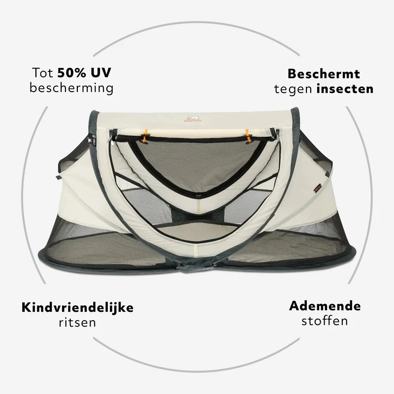 Deryan Kleinkind-Luxus-Campingbett - Inklusive selbstaufblasbarer Matratze - Creme
