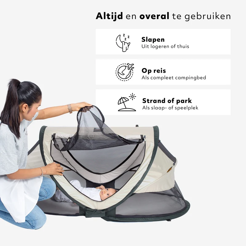Deryan Kleinkind-Luxus-Campingbett - Inklusive selbstaufblasbarer Matratze - Creme
