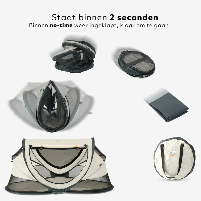 Deryan Kleinkind-Luxus-Campingbett - Inklusive selbstaufblasbarer Matratze - Creme