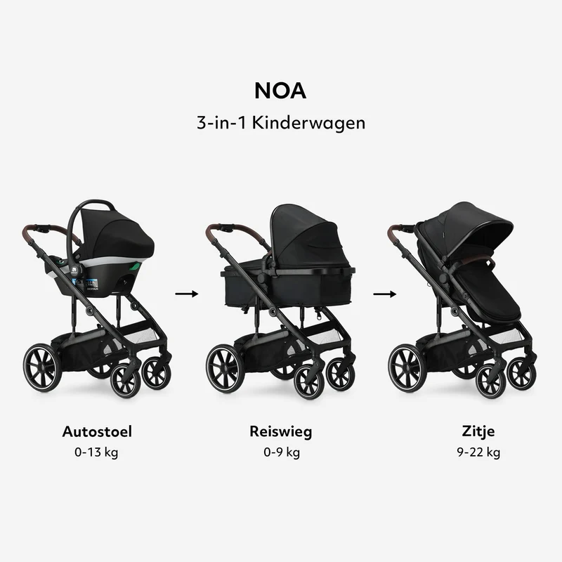 Noa 3-in-1-Kinderwagen Schwarz