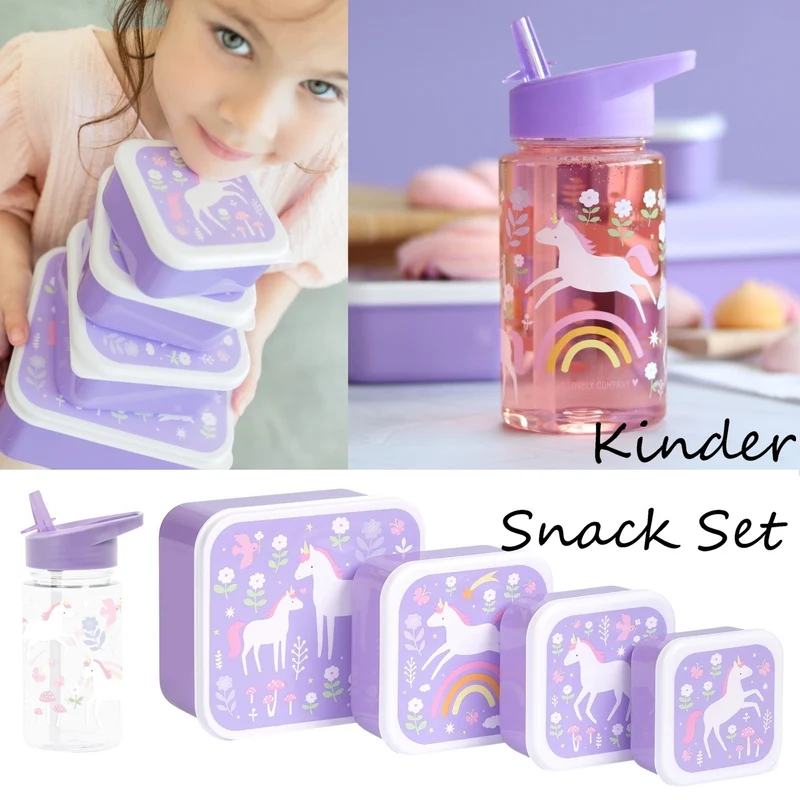 ALLC Kinder Snackboxen & Flasche Set Einhorn Lila