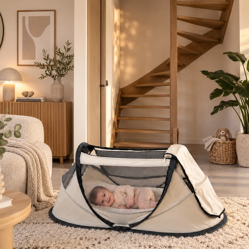 BabyBox Babyzelt Campingbett + Baumwolldecke – Creme
