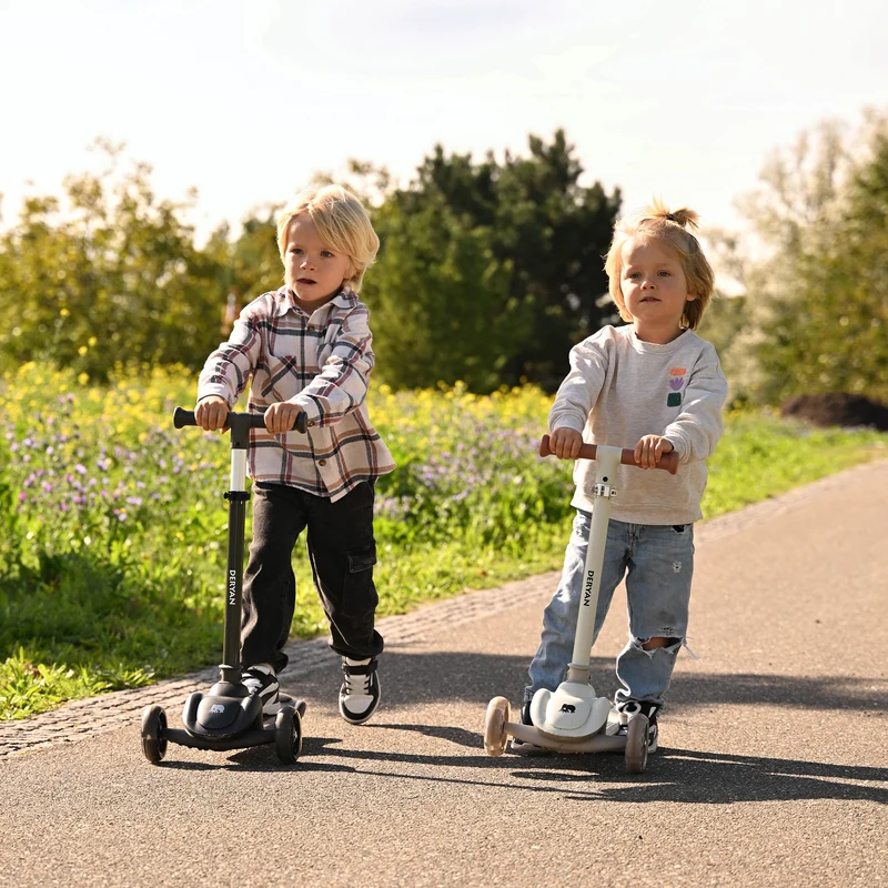 Harvey Kinder-Tretroller mit 3 Rädern – Altersgruppe 3+ – max. 50 kg – LED-Beleuchtung in den Rädern – höhenverstellbar 65–70–75–80 cm – Schwarz 4,6
