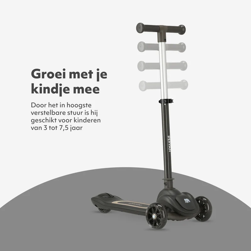 Harvey Kinder-Tretroller mit 3 Rädern – Altersgruppe 3+ – max. 50 kg – LED-Beleuchtung in den Rädern – höhenverstellbar 65–70–75–80 cm – Schwarz 4,6