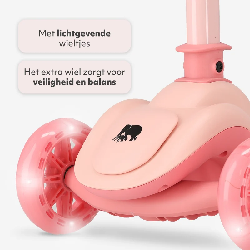 Harvey Kinder-Tretroller mit 3 Rädern – Altersgruppe 3+ – max. 50 kg – LED-Beleuchtung in den Rädern – höhenverstellbar 65–70–75–80 cm – Rosa