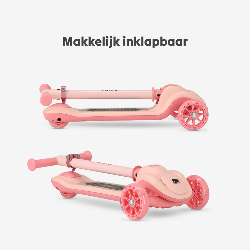 Harvey Kinder-Tretroller mit 3 Rädern – Altersgruppe 3+ – max. 50 kg – LED-Beleuchtung in den Rädern – höhenverstellbar 65–70–75–80 cm – Rosa